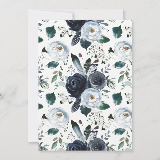 Boho Navy Peony over White | Weddenschap Kaart (Achterkant)