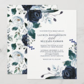Boho Navy Peony over White | Weddenschap Kaart (Voorkant / Achterkant)