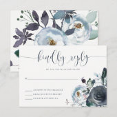 Boho Navy Peony RSVP | Moderne kalligrafie (Voorkant / Achterkant)