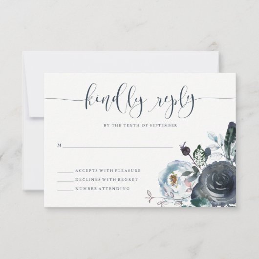 Boho Navy Peony RSVP | Moderne kalligrafie Kaartje (Voorkant)