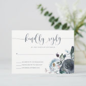 Boho Navy Peony RSVP | Moderne kalligrafie Kaartje (Staand voorkant)