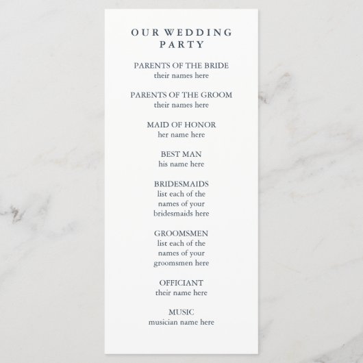 Boho Navy Peony | Trouwprogramma Programmakaart (Achterkant)