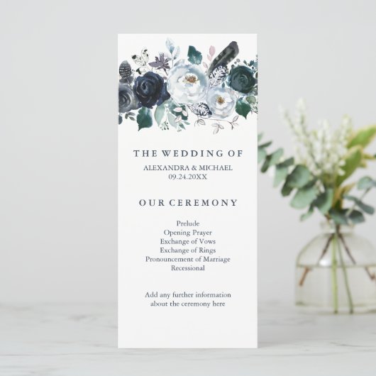 Boho Navy Peony | Trouwprogramma Programmakaart (Staand voorkant)