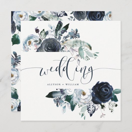 Boho Navy Peony Wedding | Moderne kalligrafie Kaart (Voorkant / Achterkant)