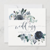 Boho Navy Peony Wedding | Moderne kalligrafie Kaart (Voorkant)