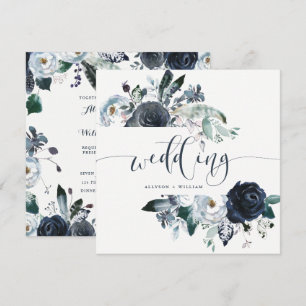 Boho Navy Peony Wedding   Moderne kalligrafie Kaart