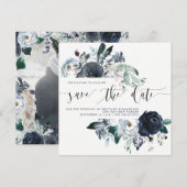 Boho Navy Peony Wedding Save the Date | Foto (Voorkant / Achterkant)