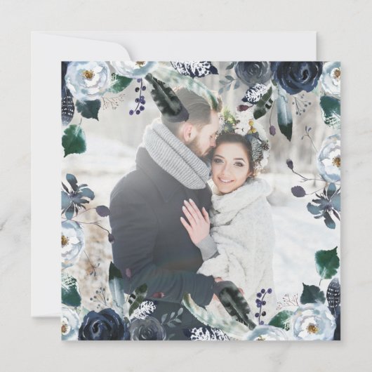 Boho Navy Peony Wedding Save the Date | Foto (Achterkant)