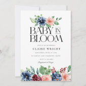 Boho Navy Pink Floral Baby in Bloom Baby Shower Kaart (Voorkant)