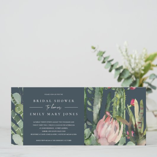 BOHO NAVY PINK FLORAL CACTI FAUNA VRIJGEZELLENFEES KAART (Staand voorkant)