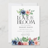 Boho Navy Pink Floral Love in Bloom Bridal Shower Kaart (Voorkant)