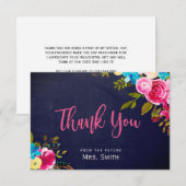 Boho Navy Roze Bloemige Bruidsfeest Bedankkaart (Voorkant / Achterkant)