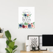 Boho Navy Roze Bloemige Love in Bloom Bruidsfeest Poster (Thuiskantoor)