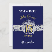 Boho Navy Silver Quinceañera Spaans Save The Date (Voorkant)