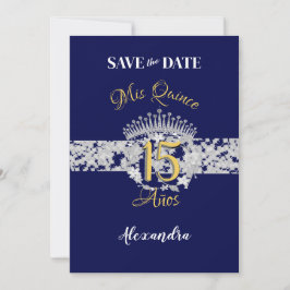  Boho Navy Silver Quinceañera Spaans Save The Date