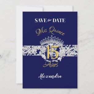  Boho Navy Silver Quinceañera Spaans Save The Date