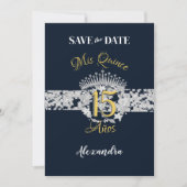 Boho Navy Silver Quinceañera Spaans Save The Date (Voorkant)