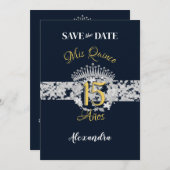  Boho Navy Silver Quinceañera Spaans Save The Date (Voorkant / Achterkant)