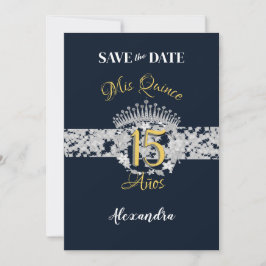  Boho Navy Silver Quinceañera Spaans Save The Date