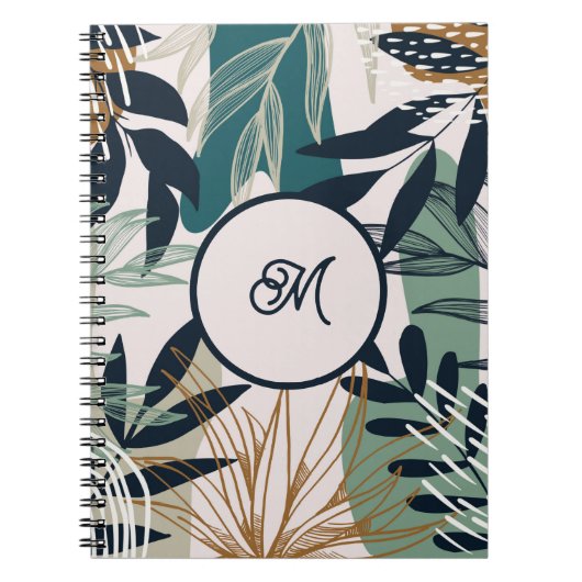 Boho Navy Teal Goud Bladeren Notitieboek (Voorkant)