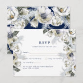 BOHO Navy White Floral Pampas Grass Wedding Briefkaart (Voorkant / Achterkant)