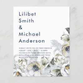 BOHO Navy White Floral Pampas Grass Wedding Flyer