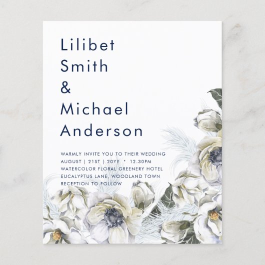 BOHO Navy White Floral Pampas Grass Wedding Flyer (Voorkant)