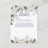 BOHO Navy White Floral Pampas Grass Wedding Informatiekaartje (Voorkant)