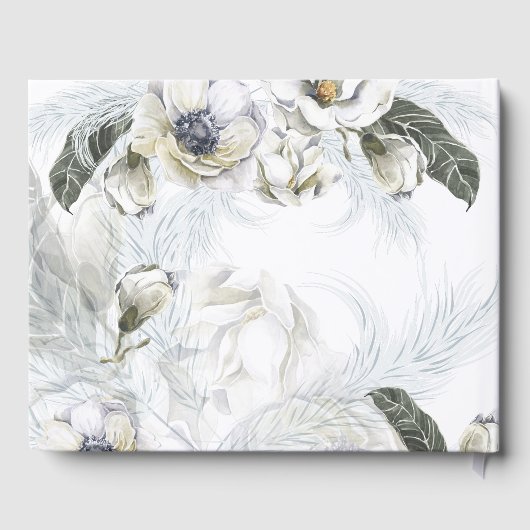 Boho Navy Wit Bloemendecor Pampasgras Bruiloft Gastenboek (Achterkant)