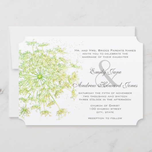 Boho Neo Mint Green Queen Anne's Lace Wedding Kaart (Voorkant)