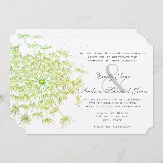 Boho Neo Mint Green Queen Anne's Lace Wedding Kaart (Voorkant / Achterkant)