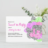 Boho neon roze floral mandala elephant Sweet 16 Kaart (Staand voorkant)