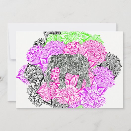 Boho neon roze floral mandala elephant Sweet 16 Kaart (Achterkant)