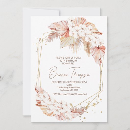 Boho Nep Rose Goud Hallo 40 Verjaardagsuitnodiging Kaart (Achterkant)