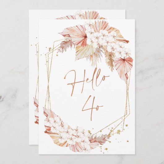 Boho Nep Rose Goud Hallo 40 Verjaardagsuitnodiging Kaart (Voorkant / Achterkant)