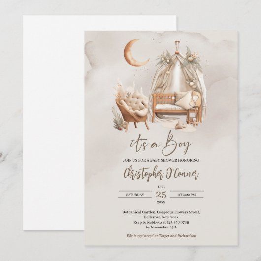 Boho neutraal aardeachtig kinderdagverblijf nook b kaart (Voorkant / Achterkant)