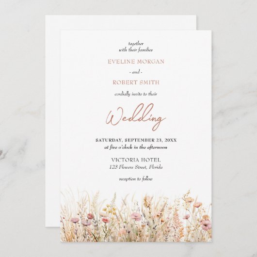 Boho neutraal aards pastel wilde bloemen weide kaart (Voorkant / Achterkant)