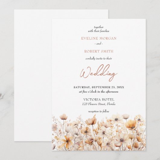 Boho neutraal aards pastel wilde bloemen weide kaart (Voorkant / Achterkant)