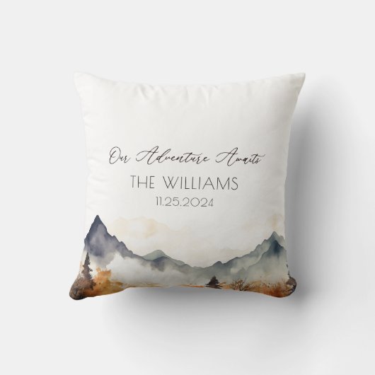 Boho Neutraal Berg Bruiloft Koppel Kussen (Achterkant)