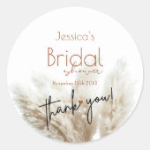 Boho Neutraal Fluffy Pampas Gras Bruidsdiner Ronde Sticker (Voorkant)