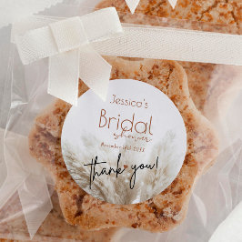 Boho Neutraal Fluffy Pampas Gras Bruidsdiner Ronde Sticker