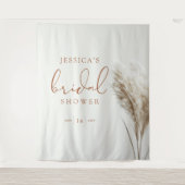 Boho Neutraal Fluffy Pampas Gras Bruidsdouche Wandkleed (Voorkant)