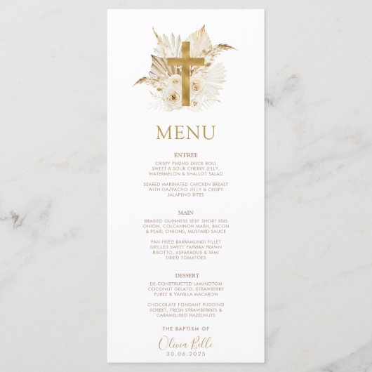 Boho Neutraal Gedroogde Palm Doop Doopmenu Menu (Voorkant)