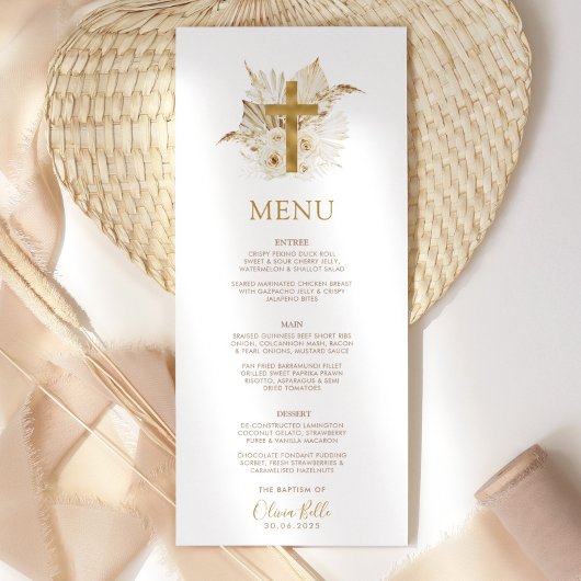 Boho Neutraal Gedroogde Palm Doop Doopmenu Menu