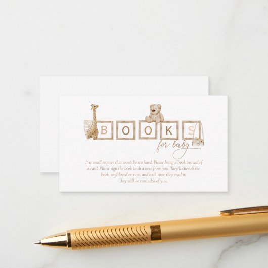 Boho neutraal hout blokletters voor Baby Informatiekaartje (Voorkant / Achterkant in situ)