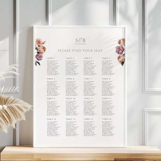 Boho Neutraal Paarse bruiloft Zitting Chart Poster
