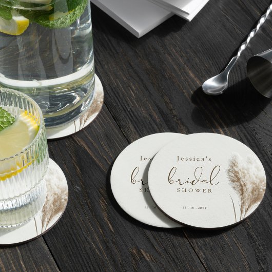 Boho neutraal pluizig Pampas gras bruidsdouche Ronde Kartonnen Onderzetter