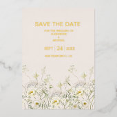 Boho Neutraal Wit Waterverf Wilde Bloem Bruiloft Folie Uitnodiging (Voorkant)