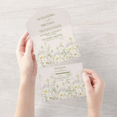 Boho Neutraal Witte Waterverf Wilde Bloemen Bruilo All In One Uitnodiging (Afscheurbaar)