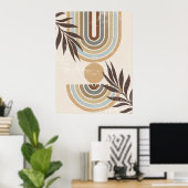 Boho Neutral Abstracte regenbogen en bladeren muur Poster (Thuiskantoor)